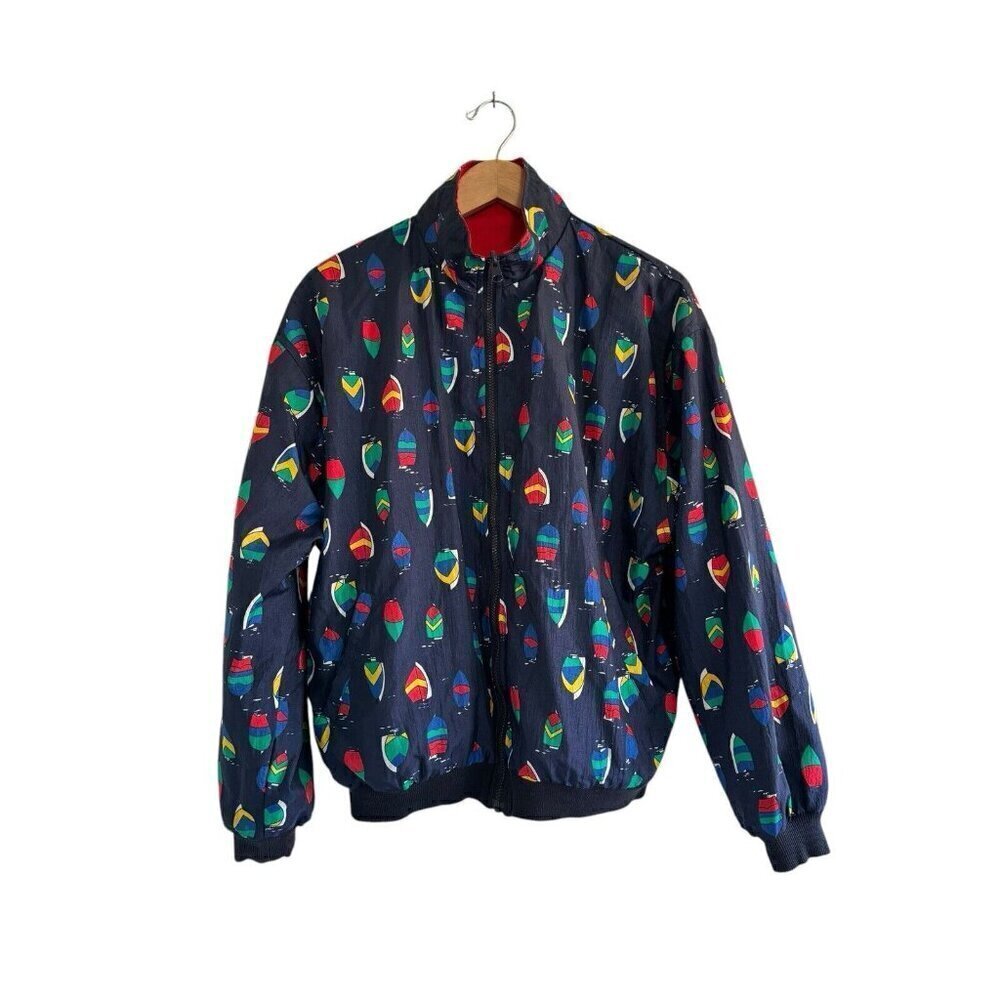 Vintage Duffel Sportswear Mens Sz L Blue Red Sailboats 3-In-1 Windbreaker Jacket